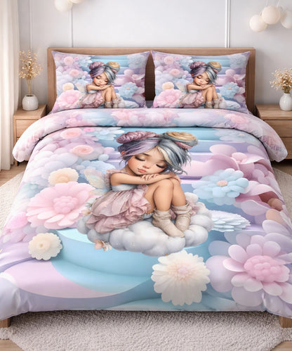 Dreamy Fairy Garden 7D Flat Double Bedsheet with 2 Pillow Covers