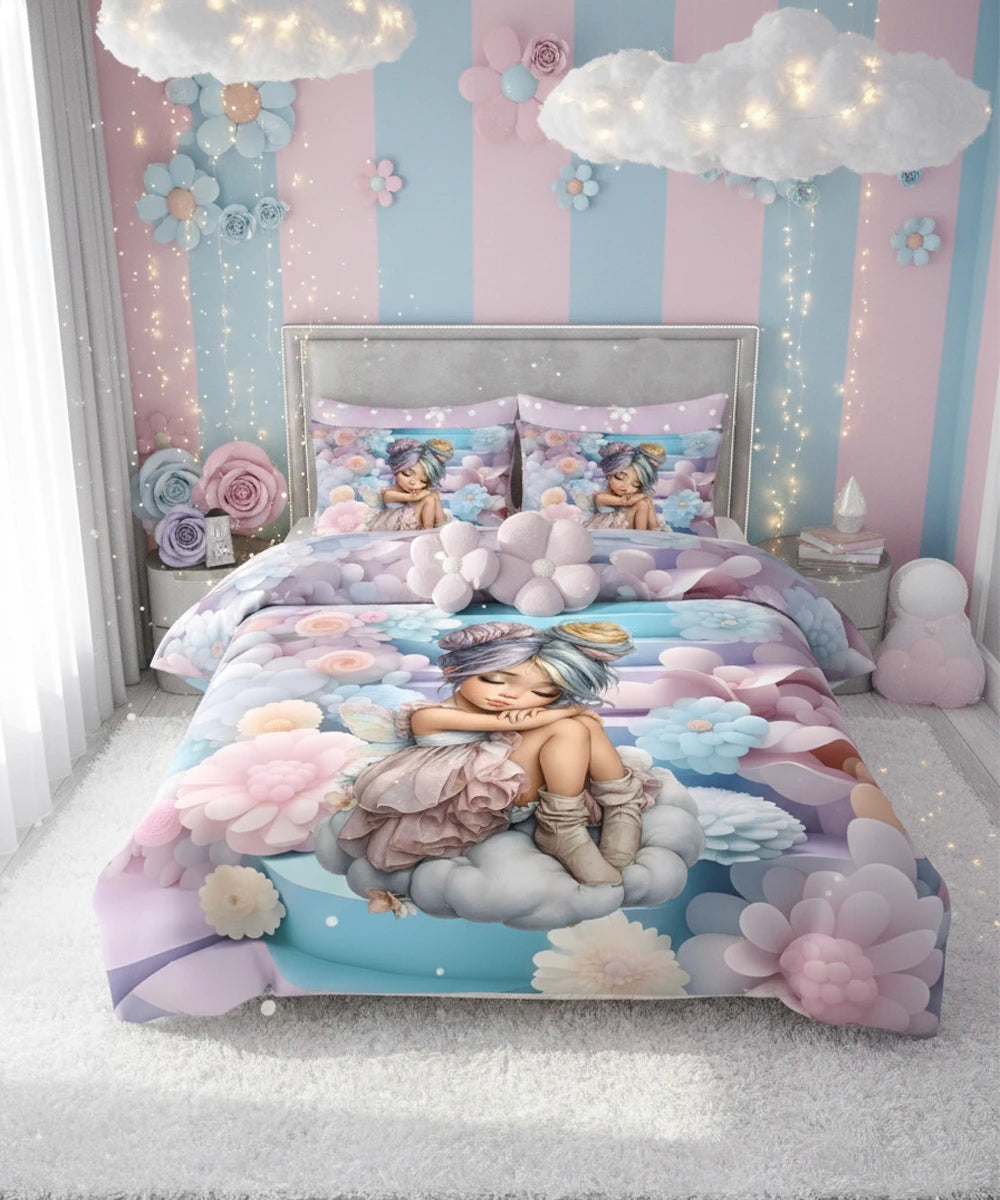 Dreamy Fairy Garden 7D Flat Double Bedsheet with 2 Pillow Covers