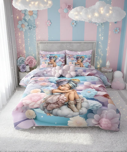 Dreamy Fairy Garden 7D Flat Double Bedsheet with 2 Pillow Covers