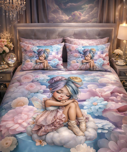 Dreamy Fairy Garden 7D Flat Double Bedsheet with 2 Pillow Covers