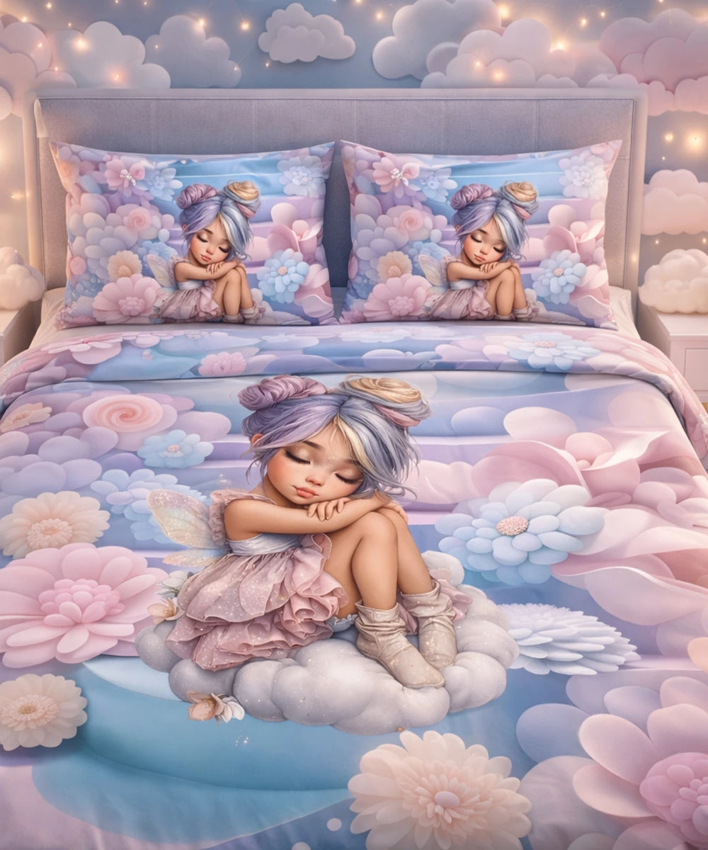 Dreamy Fairy Garden 7D Flat Double Bedsheet with 2 Pillow Covers