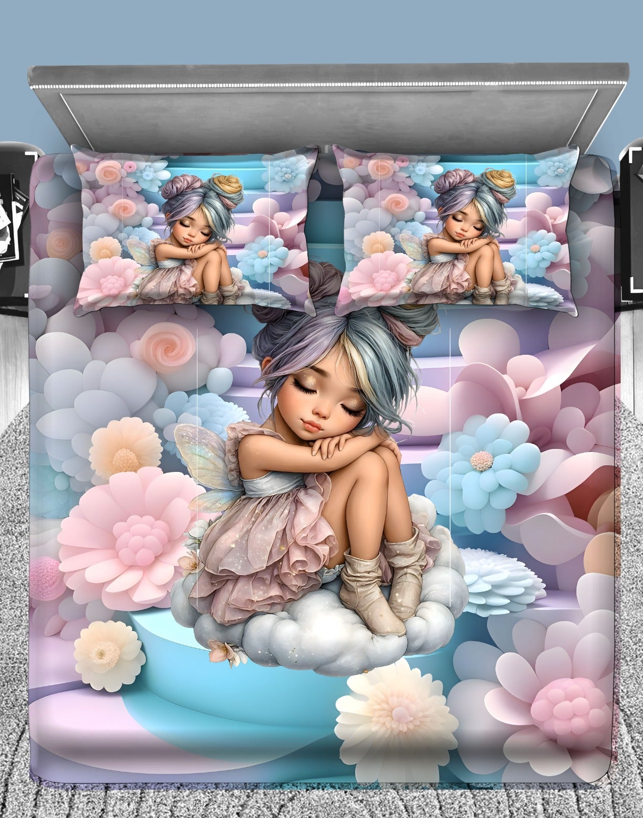 Dreamy Fairy Garden 7D Flat Double Bedsheet with 2 Pillow Covers