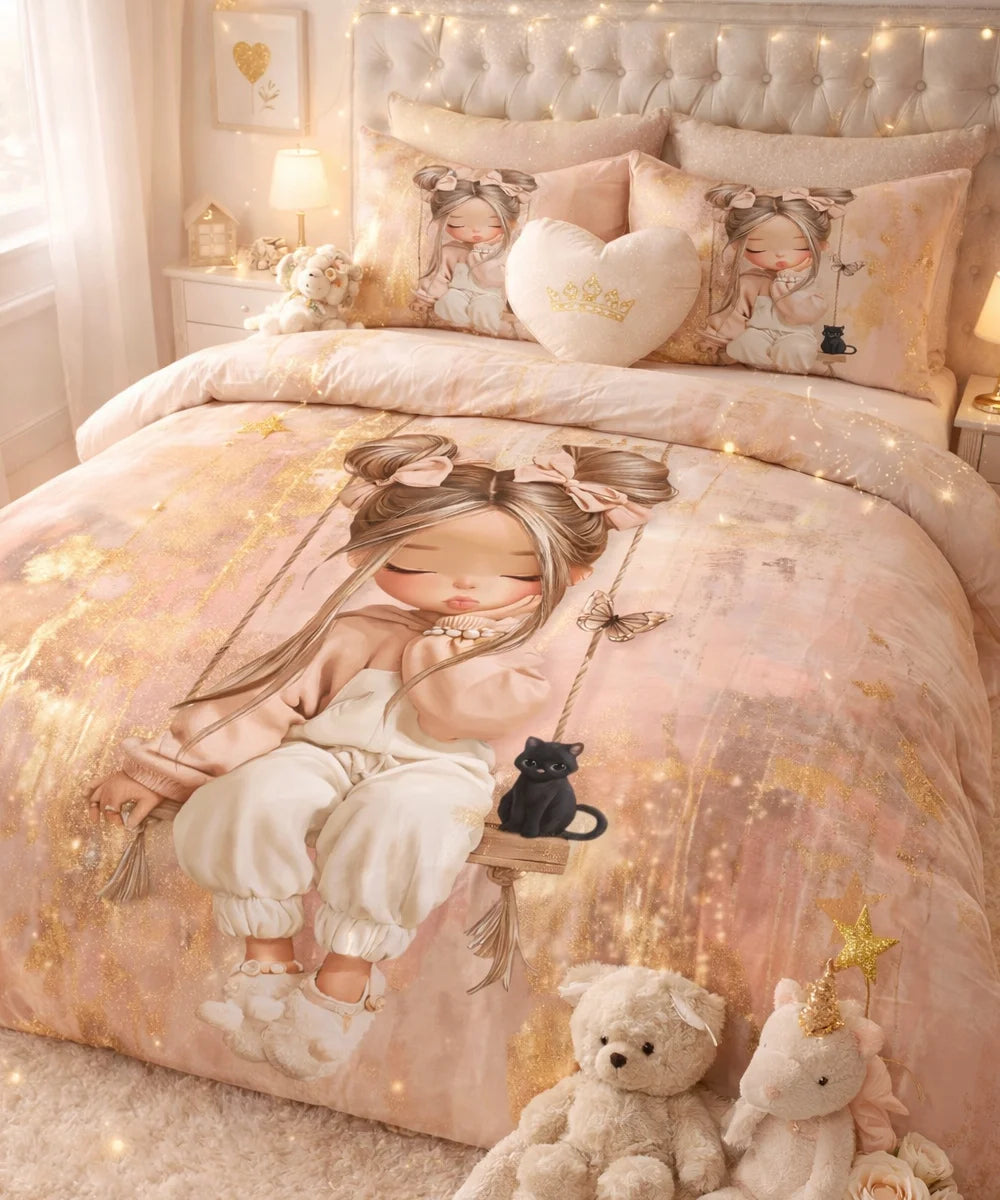 Cute Blush Doll Art 7D Flat Double Bedsheet with 2 Pillow Covers