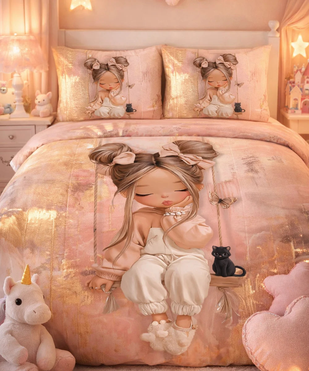 Cute Blush Doll Art 7D Flat Double Bedsheet with 2 Pillow Covers