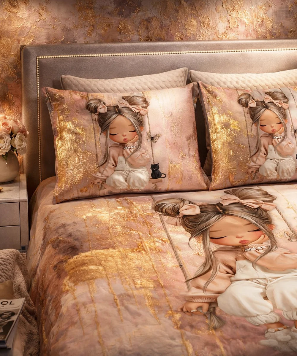 Cute Blush Doll Art 7D Flat Double Bedsheet with 2 Pillow Covers