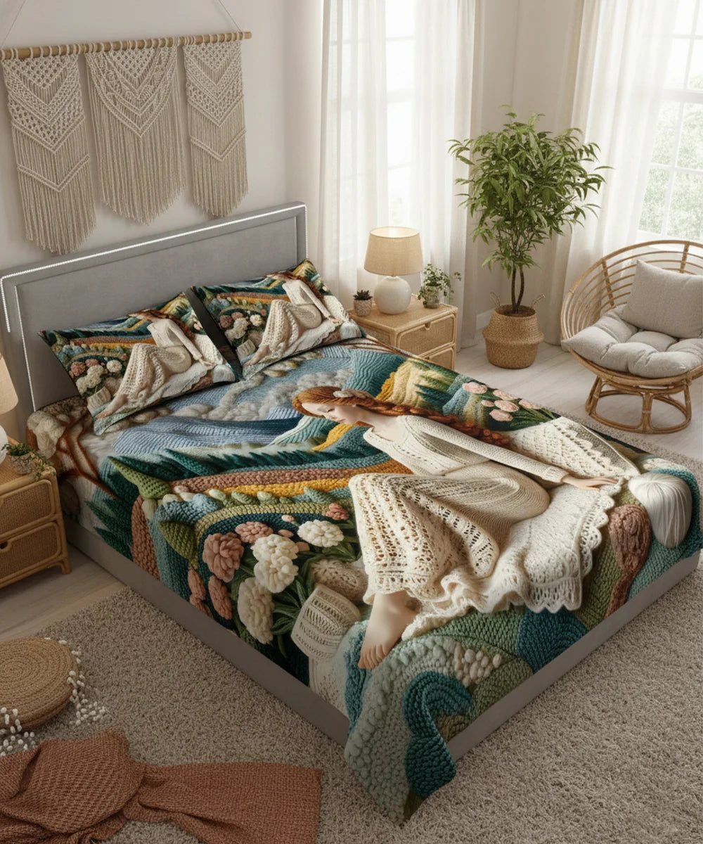 Serene Handcrafted Muse 7D Flat Double Bedsheet with 2 Pillow Covers