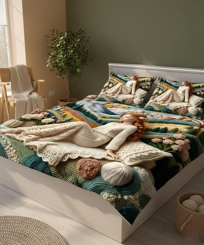 Serene Handcrafted Muse 7D Flat Double Bedsheet with 2 Pillow Covers