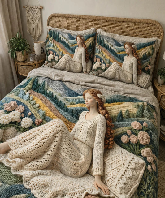 Serene Handcrafted Muse 7D Flat Double Bedsheet with 2 Pillow Covers