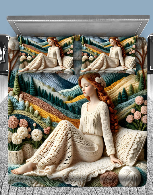 Serene Handcrafted Muse 7D Flat Double Bedsheet with 2 Pillow Covers