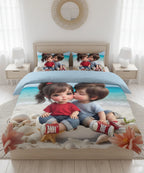 Cute Beachside Love 7D Flat Double Bedsheet with 2 Pillow Covers