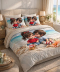 Cute Beachside Love 7D Flat Double Bedsheet with 2 Pillow Covers