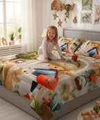 Sweet Woodland Friends 7D Flat Double Bedsheet with 2 Pillow Covers