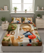 Sweet Woodland Friends 7D Flat Double Bedsheet with 2 Pillow Covers