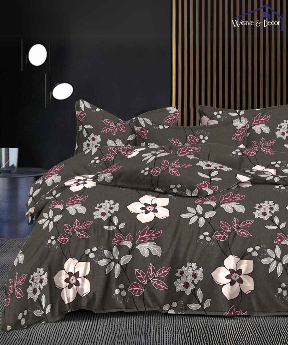 Brown floral Single Bedsheet 