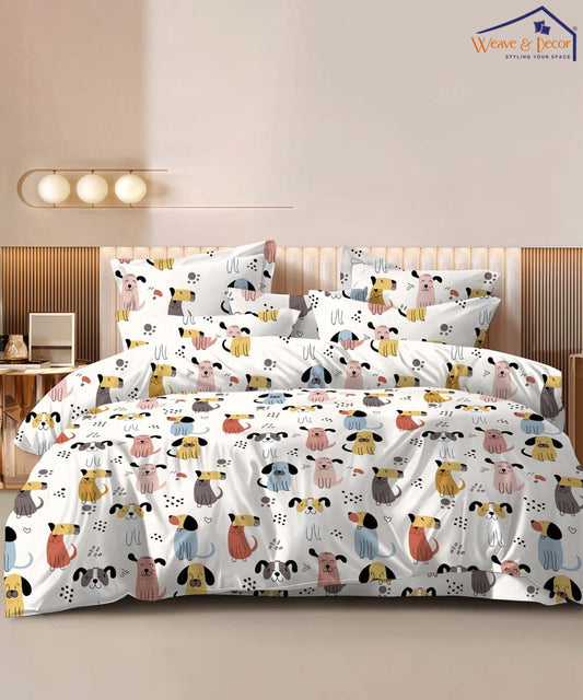 Puppy Pop Super King Fitted Bedsheet With 2 Pillow Covers