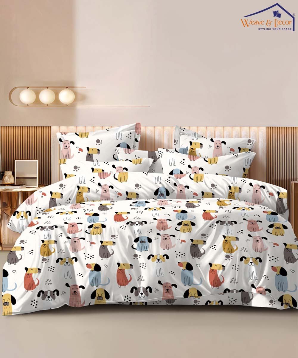 Puppy Pop Kids King Fitted Bedsheet With 2 Pillow Covers