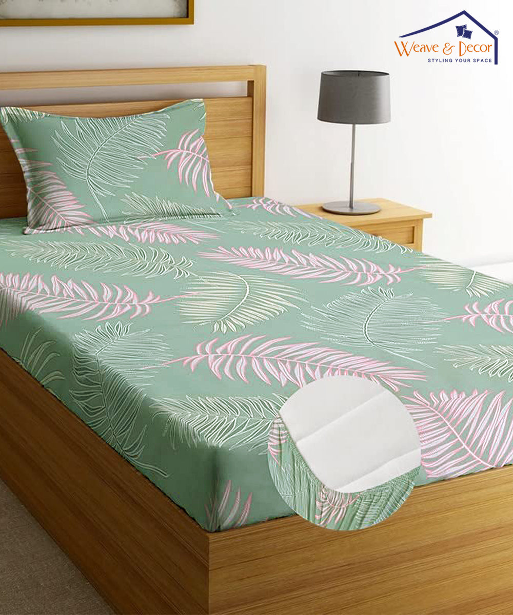 Green Leaves Flat Bedsheet With Pillow Covers