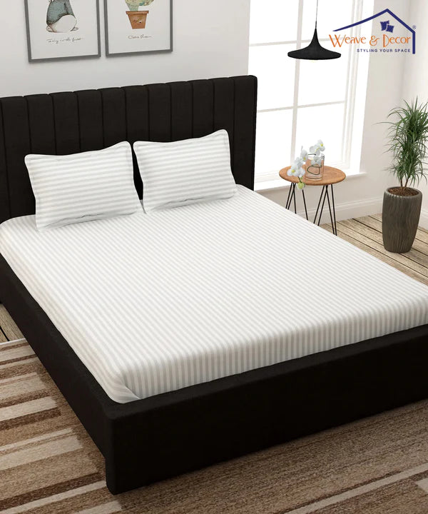 White Satin Stripe Flat Bedsheet with Pillow Cover