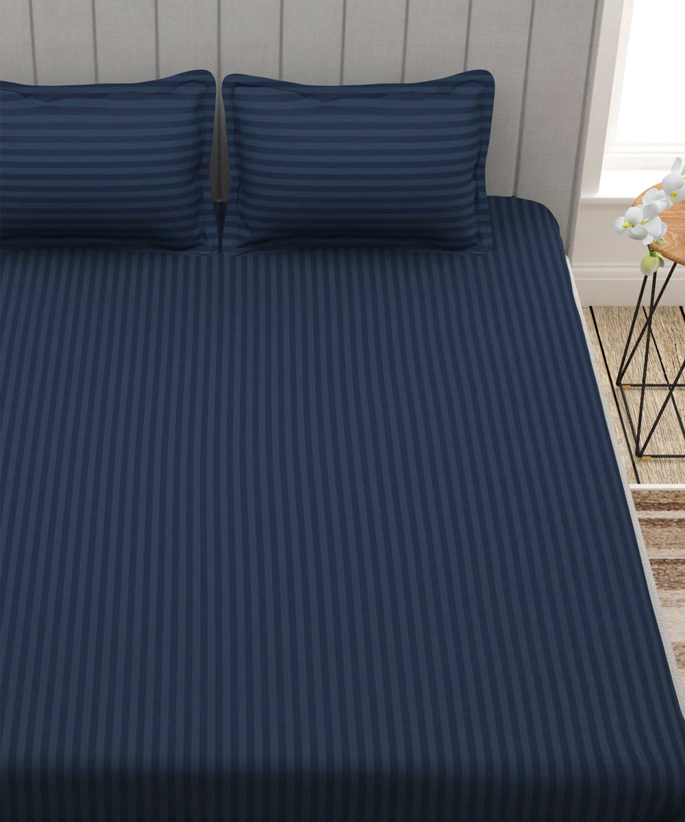 Blue King Fitted Bedsheet With 2 Pillow Covers