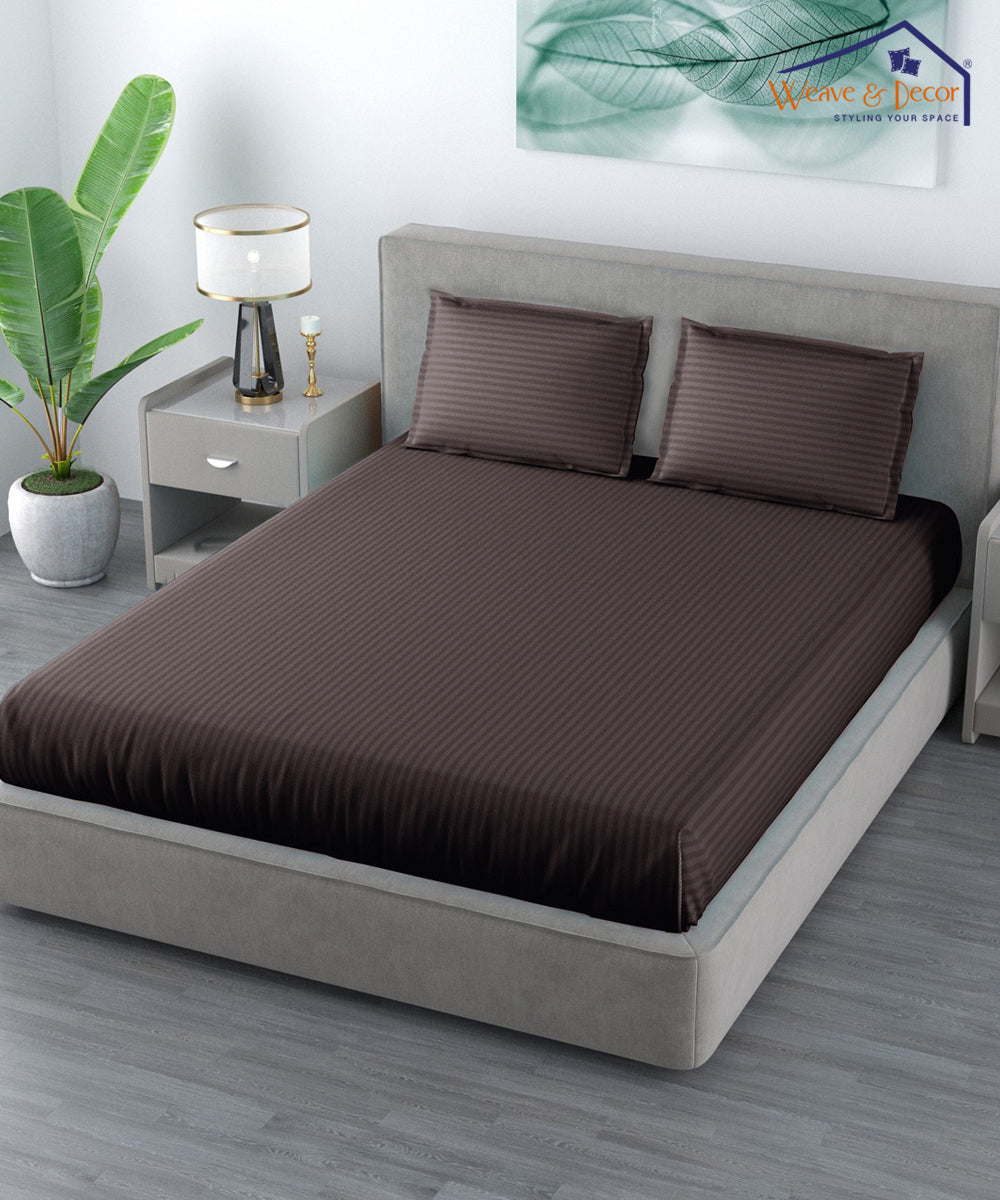 Brown Satin Stripe Double Bed With 2 Pillow Covers