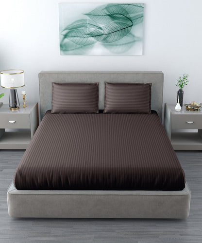 Brown Satin Stripe Double Bed With 2 Pillow Covers