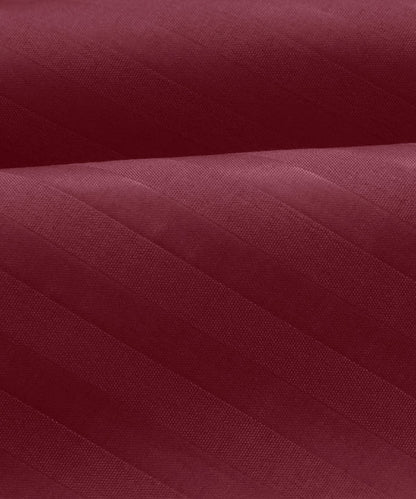 Maroon Satin Stripe Flat Bedsheet with Pillow Cover