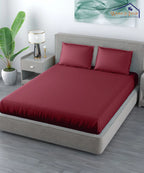 Maroon Satin Stripe Flat Bedsheet with Pillow Cover