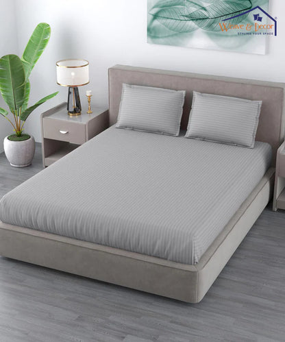 Light Grey Satin Stripe Flat Bedsheet with Pillow Cover