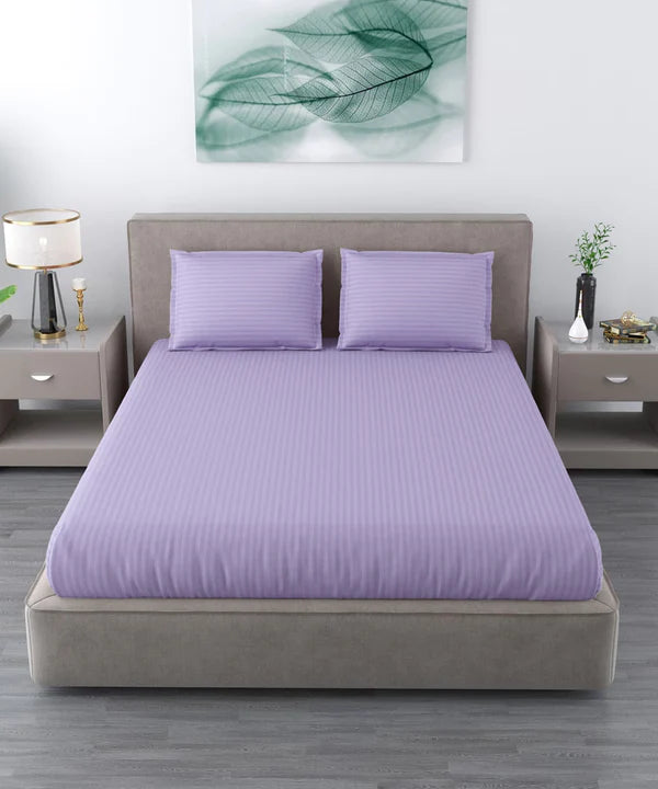 Lavender Satin Stripe Flat Bedsheet with Pillow Cover