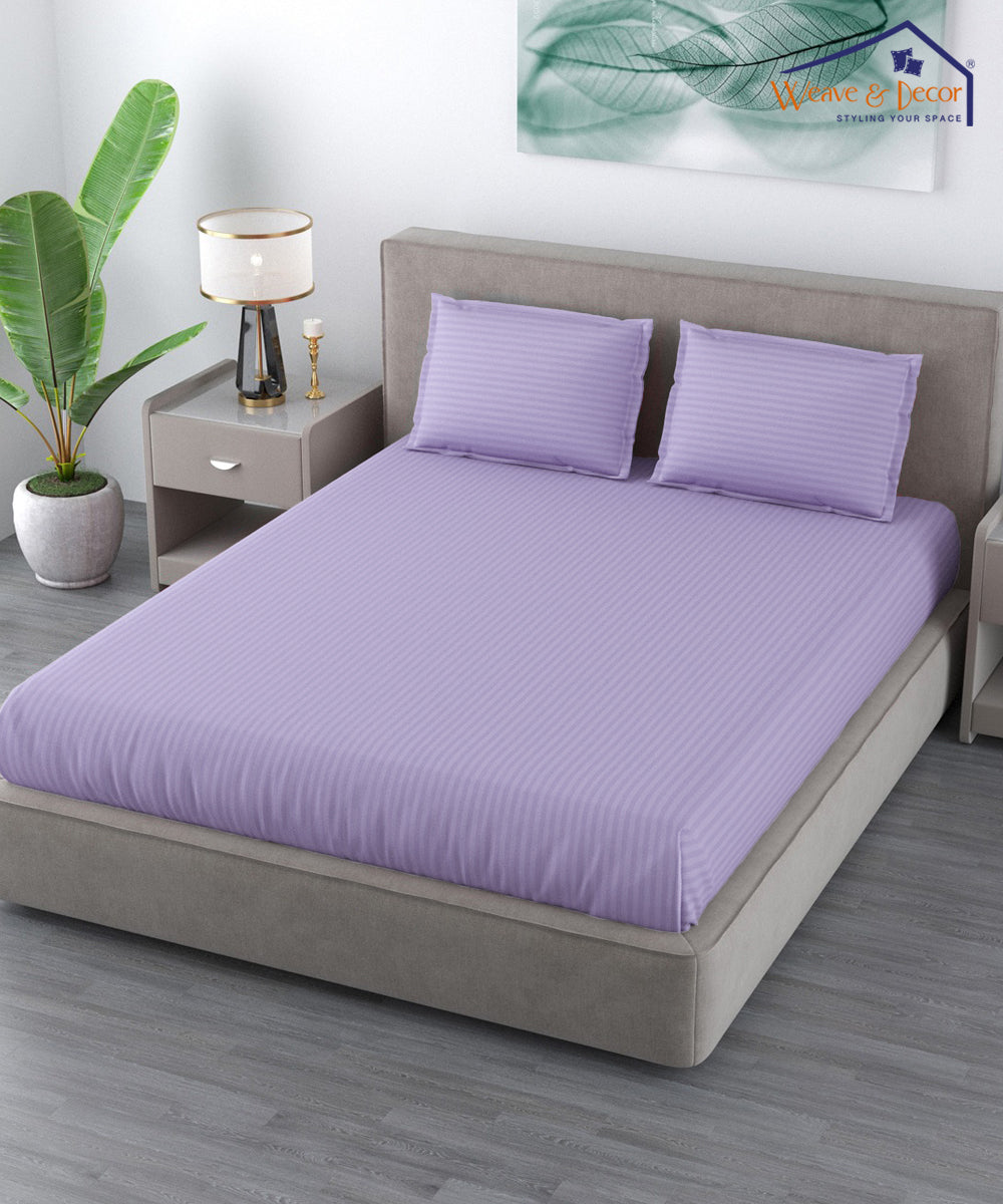 Lavender Queen Fitted Bedsheet With 2 Pillow Covers