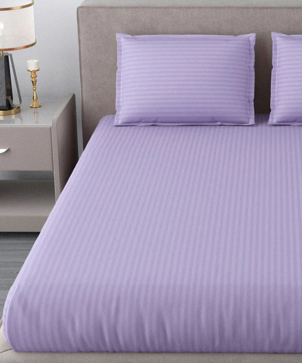 Lavender Satin Stripe Flat Bedsheet with Pillow Cover