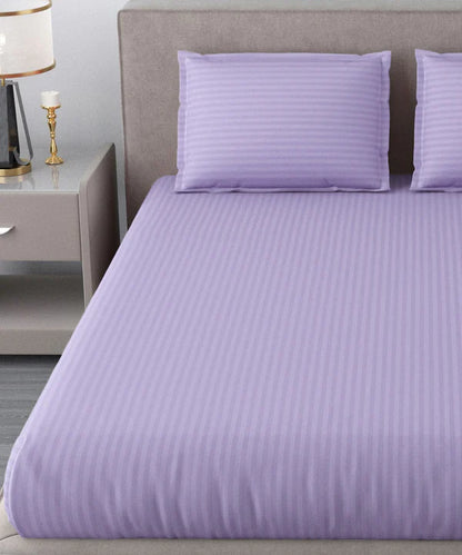 Lavender Satin Stripe Flat Bedsheet with Pillow Cover