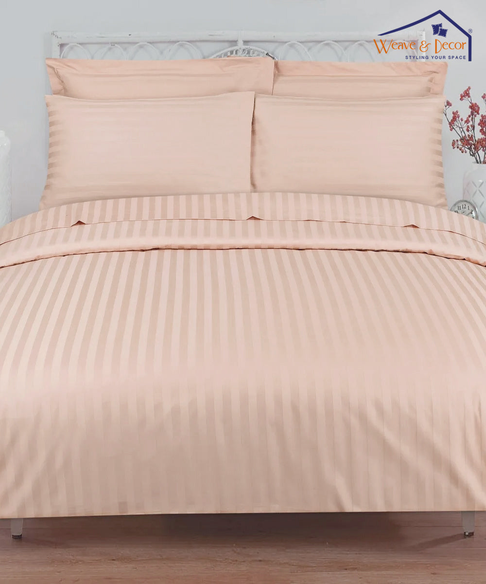 Cream Satin Stripe Flat Bedsheet with Pillow Cover