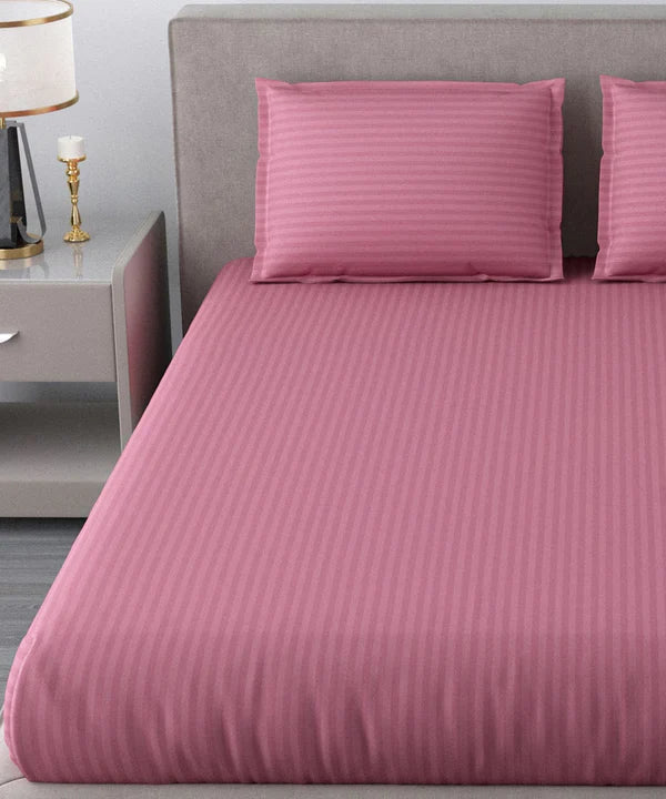 Pink Satin Stripe Flat Bedsheet with Pillow Cover