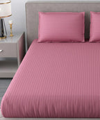 Pink Satin Stripe Flat Bedsheet with Pillow Cover