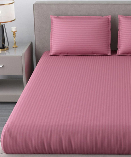 Pink Satin Stripe Flat Bedsheet with Pillow Cover
