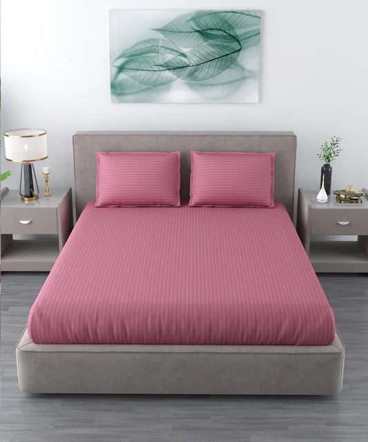 Pink Satin Stripe Flat Bedsheet with Pillow Cover