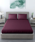 Wine Satin Stripe Flat Bedsheet with Pillow Cover