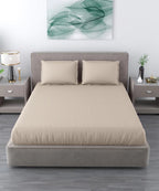 Beige Satin Stripe Flat Bedsheet with Pillow Cover