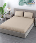 Beige Satin Stripe King Size Bedsheet With 2 Pillow Covers