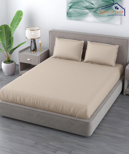 Beige Satin Stripe King Size Bedsheet With 2 Pillow Covers