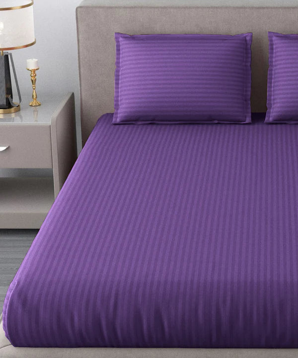 Violet Satin Stripe Flat Bedsheet with Pillow Cover