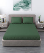 Dark Green Satin Stripe King Size Bedsheet With 2 Pillow Covers