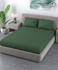 Dark Green Satin Stripe Flat Bedsheet with Pillow Cover