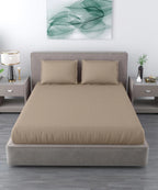 Dark Beige Satin Stripe Flat Bedsheet with Pillow Cover