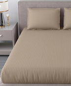 Dark Beige Satin Stripe Flat Bedsheet with Pillow Cover