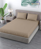 Dark Beige Satin Stripe Flat Bedsheet with Pillow Cover