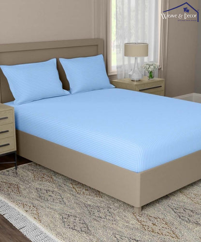 Blue Satin Stripe Flat Bedsheet with Pillow Cover