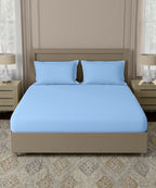 Blue Satin Stripe Flat Bedsheet with Pillow Cover