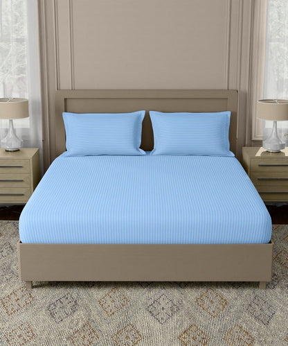 Blue Satin Stripe Flat Bedsheet with Pillow Cover